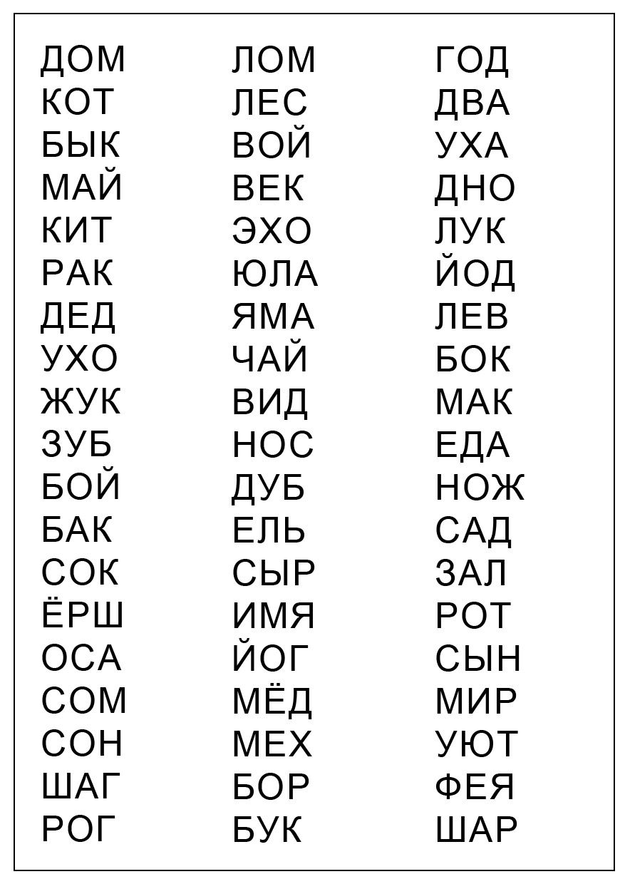 Слова для чтения по слогам - распечатать, скачать бесплатно  ✏child-class.org|