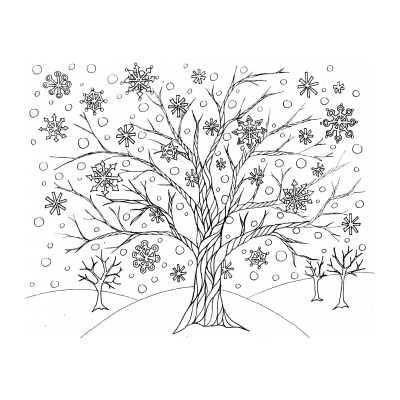 Раскраска Деревья зимой