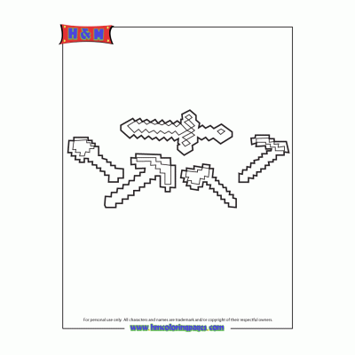 Раскраска оружие Майнкрафт