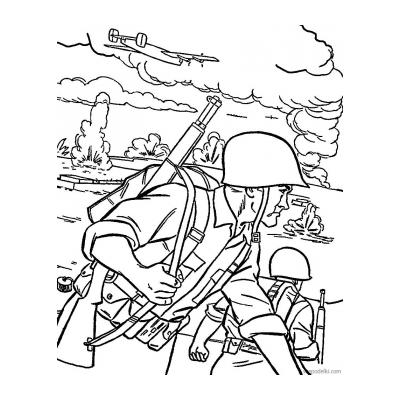 Раскраска Солдат и эмблема Отечественная война | распечатать раскраски для детей